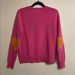 Kerri Rosenthal Cashmere  Pink Heart love elbow Crewneck Sweater